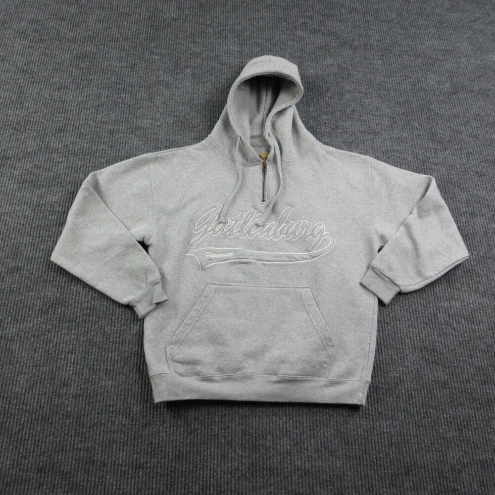 Gatlinburg Hoodie Mens M Gray SANJEEV Hooded Pockets Heavy 1/4 Zip Embroidered